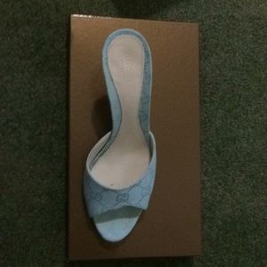 Gucci monogram canvas slides